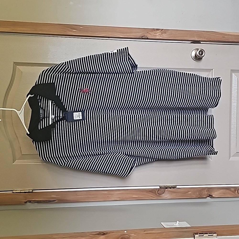 Polo by Ralph Lauren Black & White Striped Polo with Pink Pony Logo